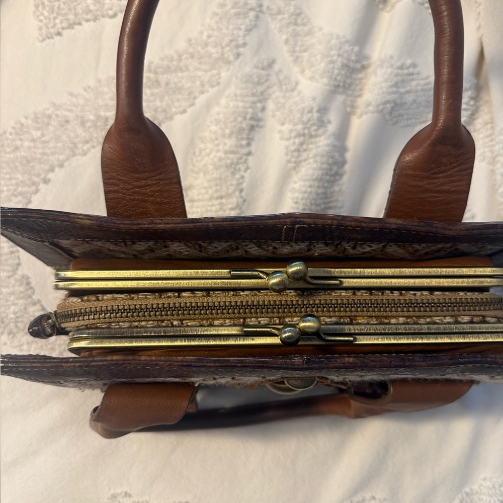 Vintage Brown and Tan Woven Satchel - Picture 3 of 5